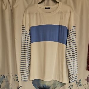 Blue and White Striped Long Sleeve Shirt